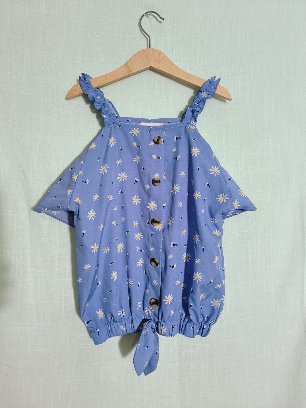Girls Pink Blue Daisy Cold Shoulder Tie Front Top Girls Size 14